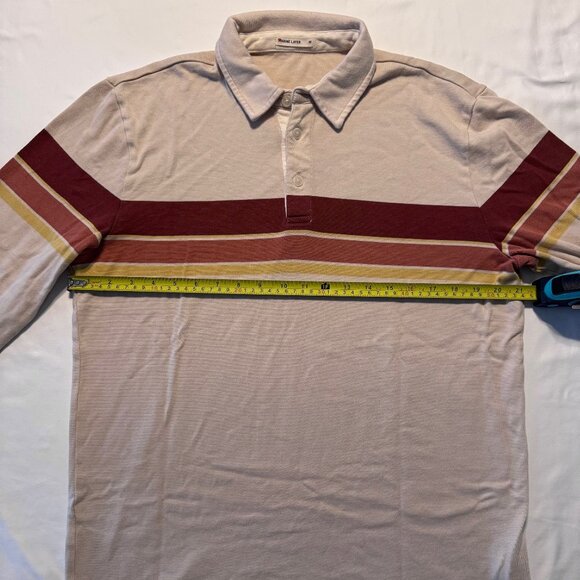 Marine Layer Men's Medium Alexander Long-Sleeve Rugby Polo in Tan/Sunset Stripe - Picture 1 of 3